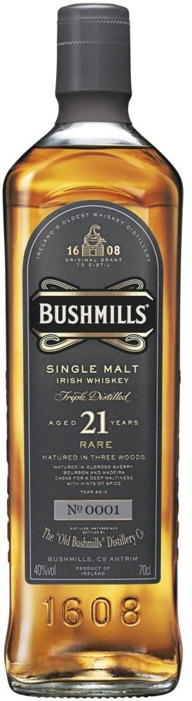 21 Years Single Malt Irish Whiskey 40% vol in Geschenkverpackung - streng limitiert - Bushmills 