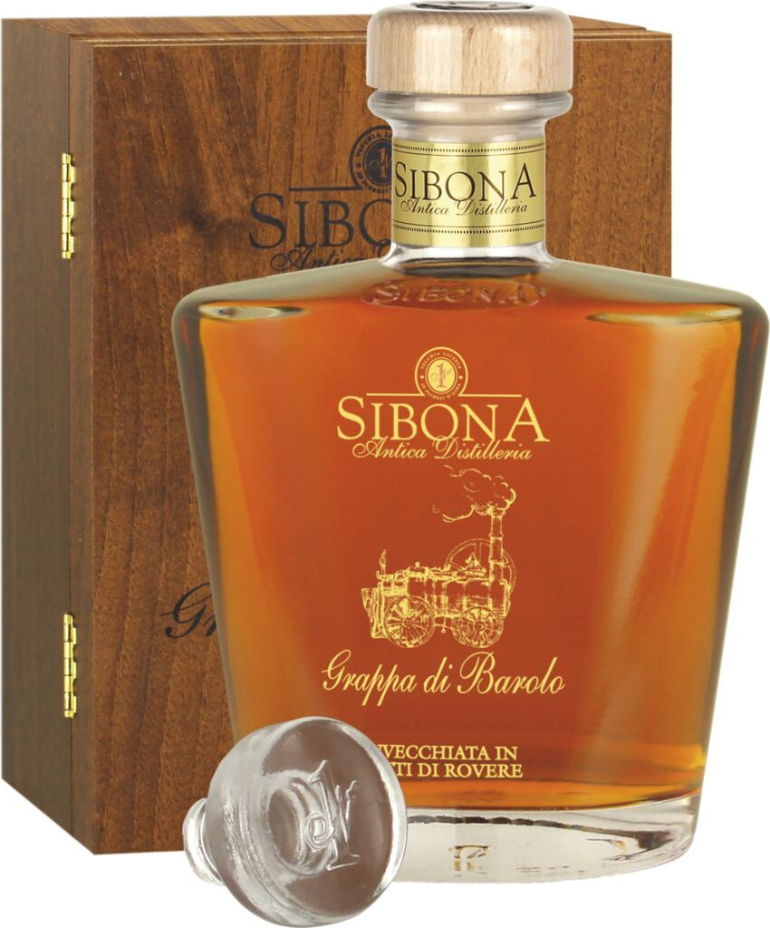 Sibona Grappa di Barolo invecchiata 44% vol in edler Holzschatulle Distillerria Sibona 