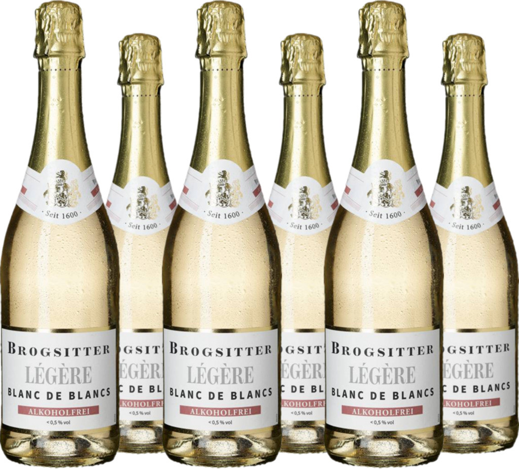 6er Vorteilspaket Légère Blanc de Blancs trocken Schäumendes Getränk aus entalkoholisiert Brogsitter