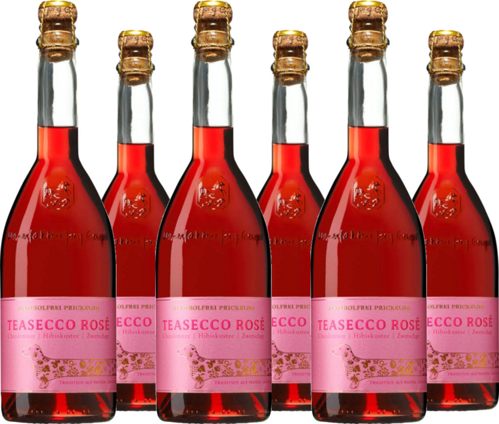 6er Vorteilspaket Teasecco Rosé Chardonnay / Hibiskustee / Zwetschge alkoholfrei prickelnd Manufaktur Jörg Geiger