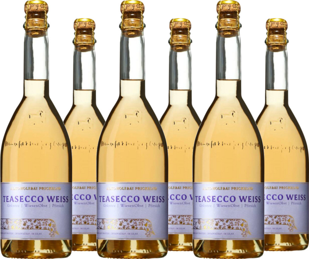 6er Vorteilspaket Teasecco Weiss Grüntee / Wiesenobst / Pfirsich alkoholfrei prickelnd Manufaktur Jörg Geiger