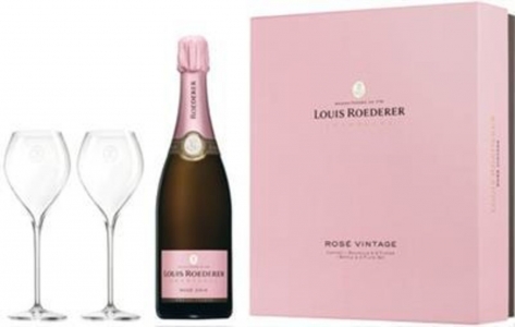 Roederer Rosé Genuss zu zweit Geschenkpackung 1 Fl. Brut Rosé Jahrgang + 2 Gläser 28,5cl 2015 Champagne Louis Roederer 
