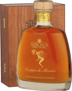 Distillerria Sibona Sibona Grappa di Moscato invecchiata 44% vol in edler Holzschatulle